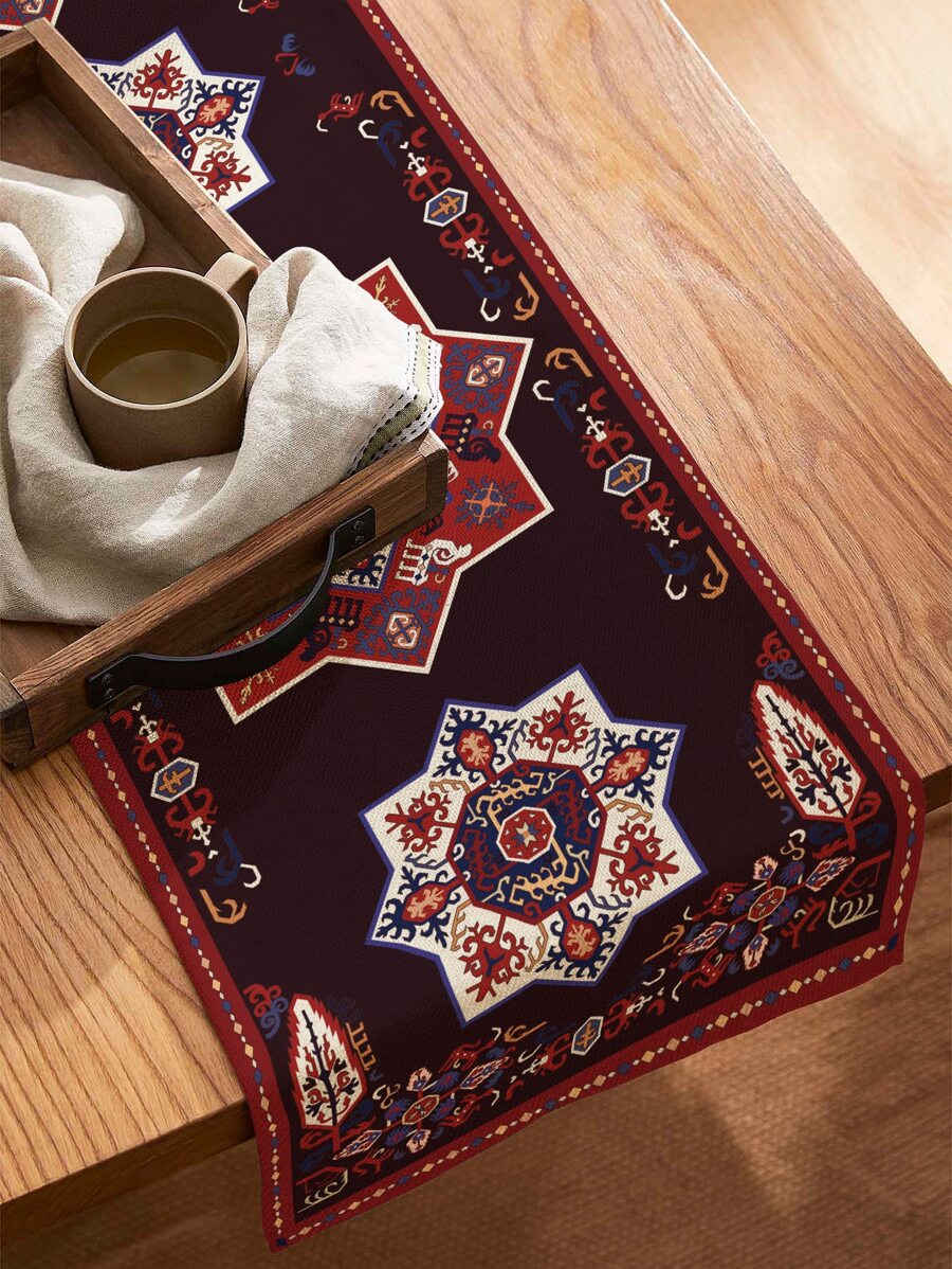 1pc Geometric Pattern Table Runner, Boho Polyester Kitchen Table Runner For Home - Multicolor - View 1