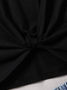 Girls Beverage & Letter Graphic Cold Shoulder Tee - Black - View 4