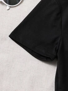 Girls Beverage & Letter Graphic Cold Shoulder Tee - Black - View 6