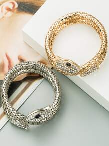 1pc Random Color Rhinestone Decor Snake Design Cuff Bangle - Multicolor - View 2