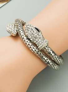 1pc Random Color Rhinestone Decor Snake Design Cuff Bangle - Multicolor - View 3