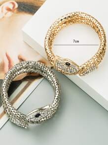 1pc Random Color Rhinestone Decor Snake Design Cuff Bangle - Multicolor - View 5