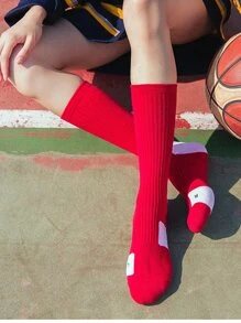 Two Tone Sports Basketball Socks - Red - View 1