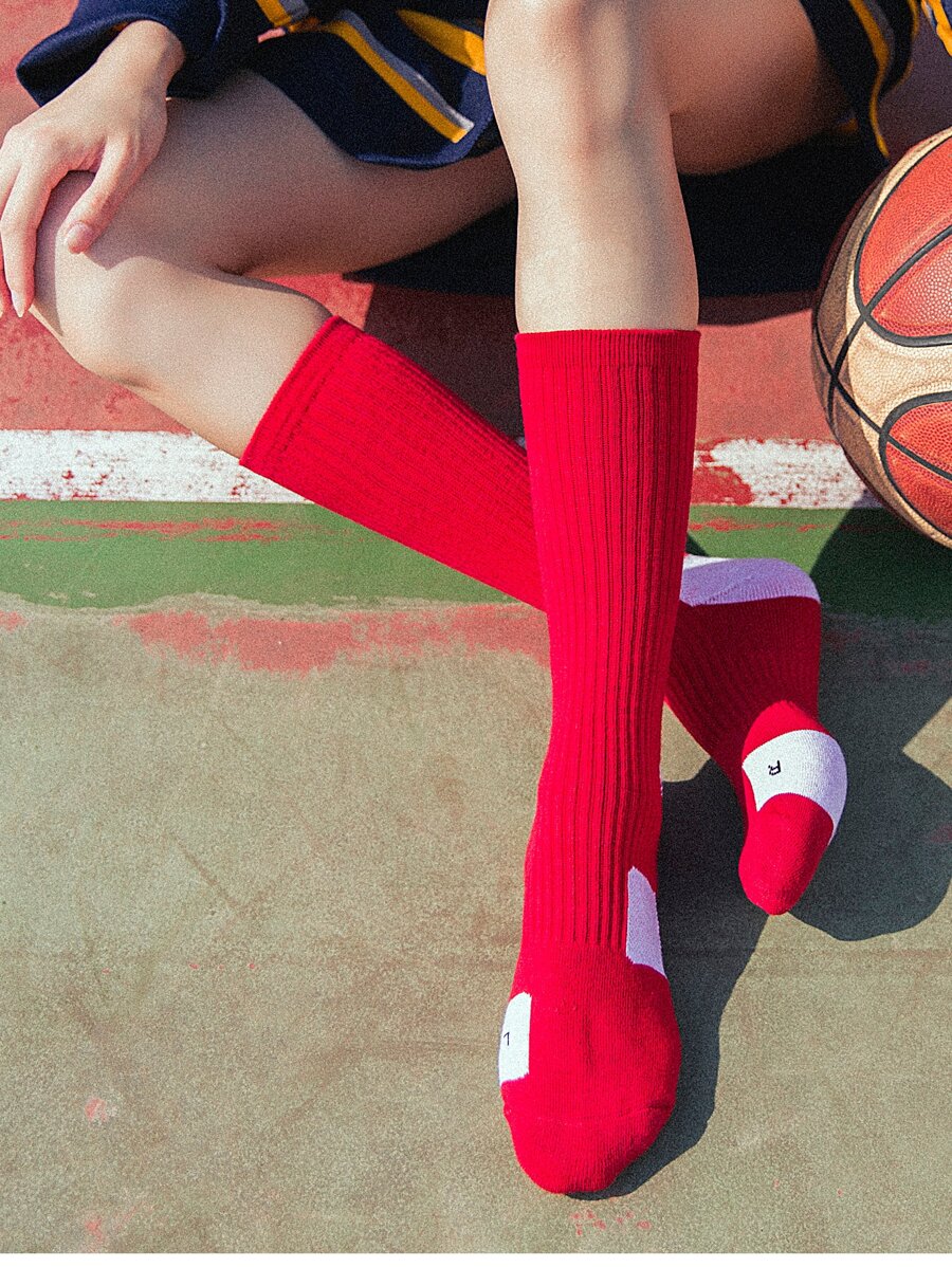 Two Tone Sports Basketball Socks - Red - View 1