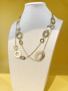 圓形裝飾多層項鏈 - 金黃色 - 查看 1