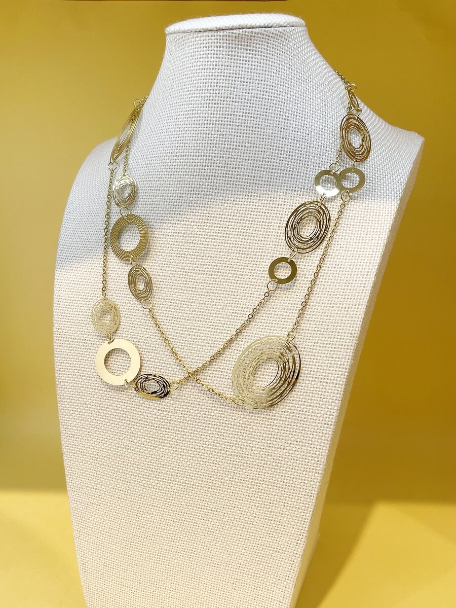 圓形裝飾多層項鏈 - 金黃色 - 查看 1