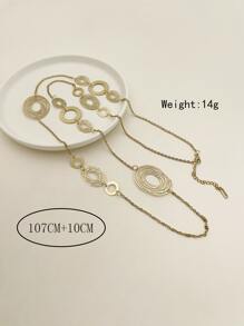 圓形裝飾多層項鏈 - 金黃色 - 查看 3