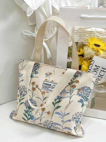 时尚、简约、休闲、花卉图案方形包字母贴片装饰学院风，母亲节礼物，送给妈妈，送给女孩，送给少女