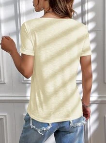 SHEIN EZwear 素色口袋貼布T恤 - 杏色 - 查看 2