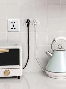 1pc Wall Mounted Multifunction Plug Holder, Plastic Punch Free Plug Hook, For Home - White - View 3