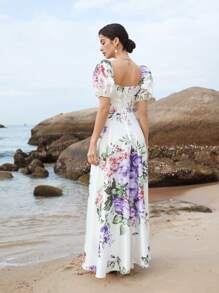 SHEIN Belle Floral Print Puff Sleeve Dress - Multicolor - View 2