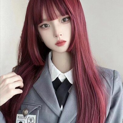1 件 24 英寸耐热合成直发接发，公主款，配玫瑰红假发帽，柔软自然，适合日常佩戴