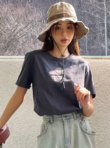 DAZY 太陽印花圓領t恤 - 深灰色 - 查看 2