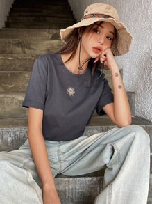 DAZY 太陽印花圓領t恤 - 深灰色 - 查看 8