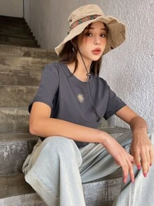 DAZY 太陽印花圓領t恤 - 深灰色 - 查看 9