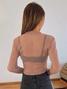 DAZY Áo nữ cắt màu trơn Gợi cảm - Màu be - Xem 2