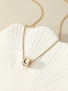 Letter Detail Square Charm Necklace - Multicolor - View 1