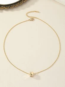 Letter Detail Square Charm Necklace - Multicolor - View 2