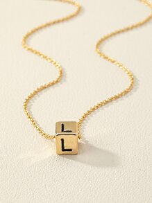 Letter Detail Square Charm Necklace - Multicolor - View 3