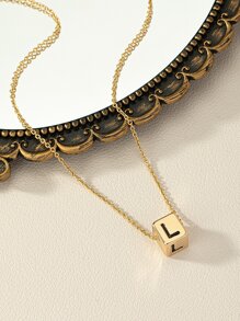 Letter Detail Square Charm Necklace - Multicolor - View 5