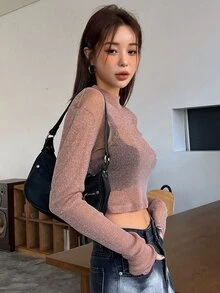 DAZY Áo nữ cắt màu trơn Gợi cảm - Màu be - Xem 6