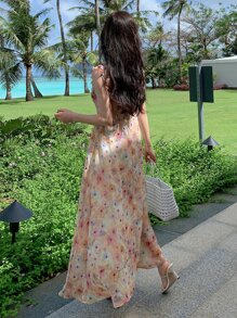 DAZY Vestido de tirantes con estampado floral pecho con fruncido - Multicolor - Ver 2