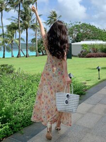 DAZY Vestido de tirantes con estampado floral pecho con fruncido - Multicolor - Ver 6