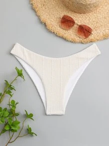 SHEIN Swim Summer Beach Plain Ribbed Knit Bikini Bottom - White - View 1