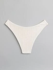 SHEIN Swim Summer Beach Plain Ribbed Knit Bikini Bottom - White - View 2