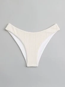 SHEIN Swim Summer Beach Plain Ribbed Knit Bikini Bottom - White - View 3