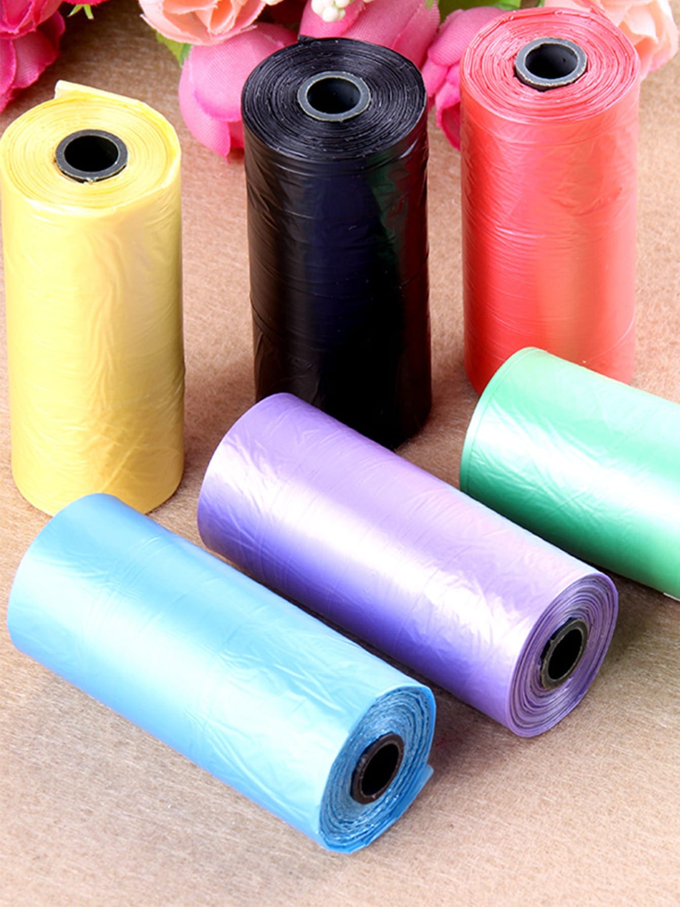 带抽绳封口的户外用一次性迷你塑料垃圾袋，包括婴儿尿布处理袋（10 卷纯色，颜色随机）、厨房、浴室、家居、家居用品 - 彩色 - 查看 1