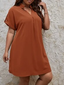 SHEIN LUNE Đầm Plus Size màu trơn Giải trí - Rỉ Nâu - Xem 4