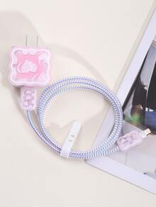 5 cái Bộ bảo vệ cáp dữ liệu họa tiết trái tim & Bộ nắp đầu sạc - Hồng - Xem 2