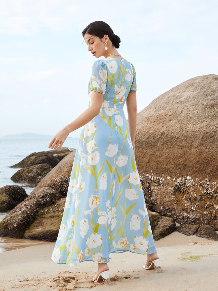 SHEIN Belle חגור בגדי מעטפת רוכסן פרחוני שמלות שושבינות - ריבוי צבעים - ראה 6