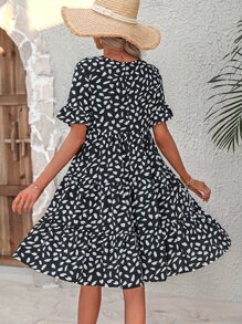 SHEIN VCAY Đầm Viên lá sen Tất cả trên in Dễ thương - màu đen - Xem 2