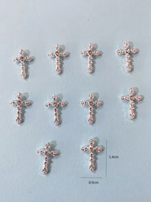 Conjunto de 10 piezas de decoraciones para uñas con forma de cruz y diamantes de imitación brillantes para arte de uñas, encantos para uñas, gemas para uñas y suministros para uñas DIY - Plateado - Ver 4