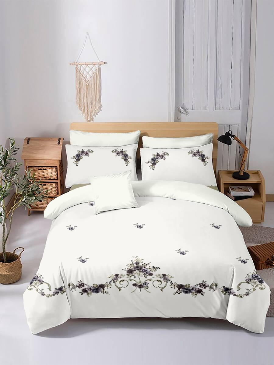 3入組/套花卉圖案被套套裝1入組被套和2入組枕套四季現代面料床上用品套裝 - 彩色 - 查看 1