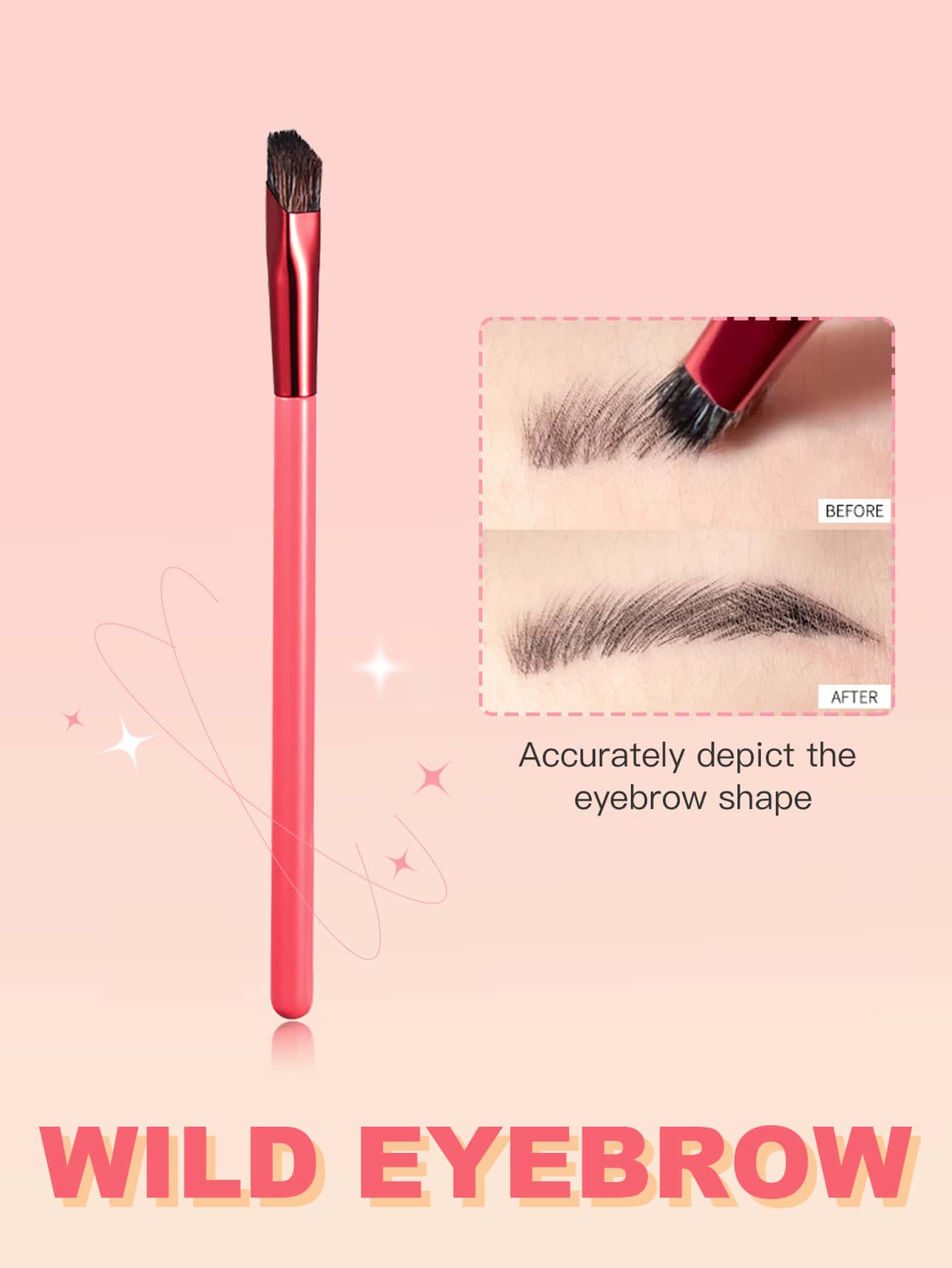 1pc Rose Red Eyebrow Brush Makeup Brush (natural Wild Brushes) - Hot Pink - View 1