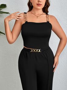 SHEIN Essnce Bộ thời trang Plus Size Chuỗi màu trơn Giải trí - màu đen - Xem 4