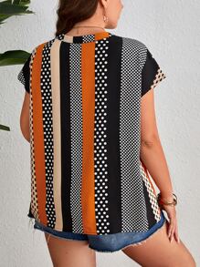 SHEIN Privé Plus Polka Dot Print Batwing Sleeve Blouse - Multicolor - View 2