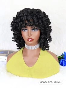 短卷发合成假发（带刘海） - 黑色 - 查看 2