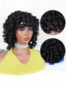 短卷发合成假发（带刘海） - 黑色 - 查看 5