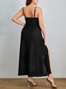 SHEIN Privé Plus Twist Front Split Thigh Cami Dress - Black - View 2