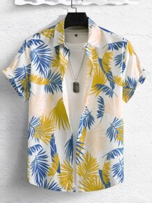 Manfinity RSRT 男士熱帶圖案襯衫不帶T恤 - 黃色 - 查看 1