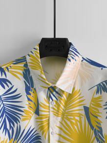Manfinity RSRT 男士熱帶圖案襯衫不帶T恤 - 黃色 - 查看 3