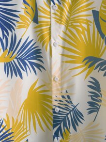 Manfinity RSRT 男士熱帶圖案襯衫不帶T恤 - 黃色 - 查看 4