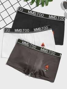 Men 3pcs Rose & Letter Graphic Boxer Brief - Multicolor - View 1