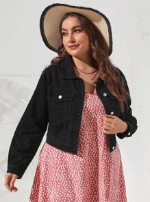 EMERY ROSE 加盖翻盖口袋牛仔夹克，优雅 - 黑色 - 查看 5