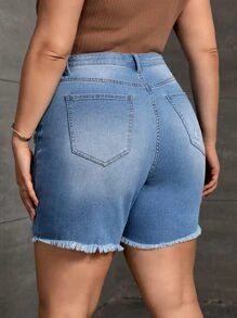 SHEIN Essnce 大碼破洞毛邊牛仔短褲