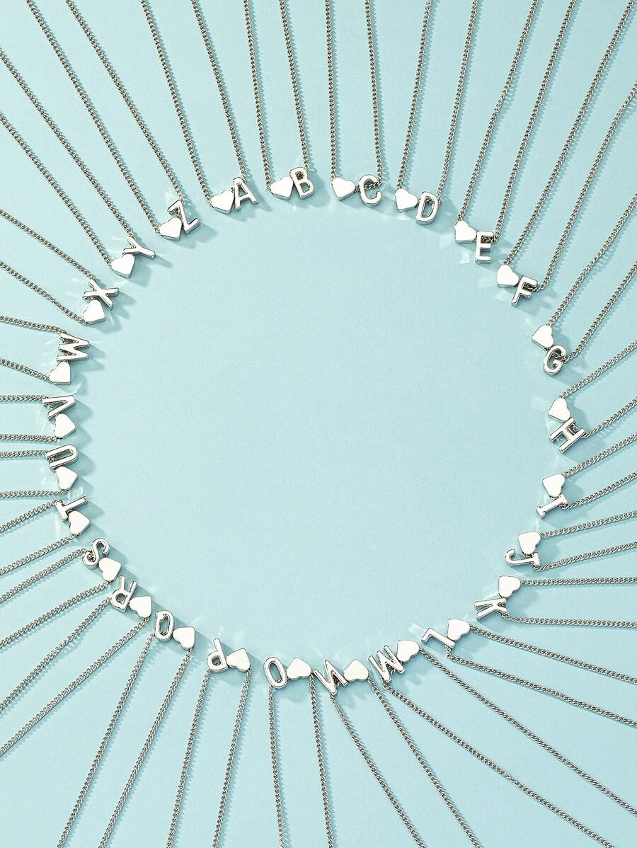 1 cái Vòng Cổ Trang Trí Chữ Cái & Trái Tim Trang Sức Bằng Đồng - Bạc - Xem 1